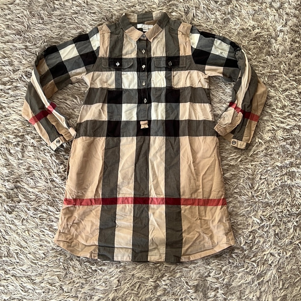 Girls youth Burberry plaid long sleeve cotton dress with pockets size 10Y
